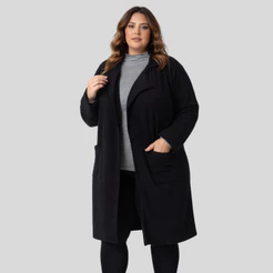 Casaco Sobretudo Peluciado Alongado Moda Feminina Plus Size Com Bolsos 103830-C5