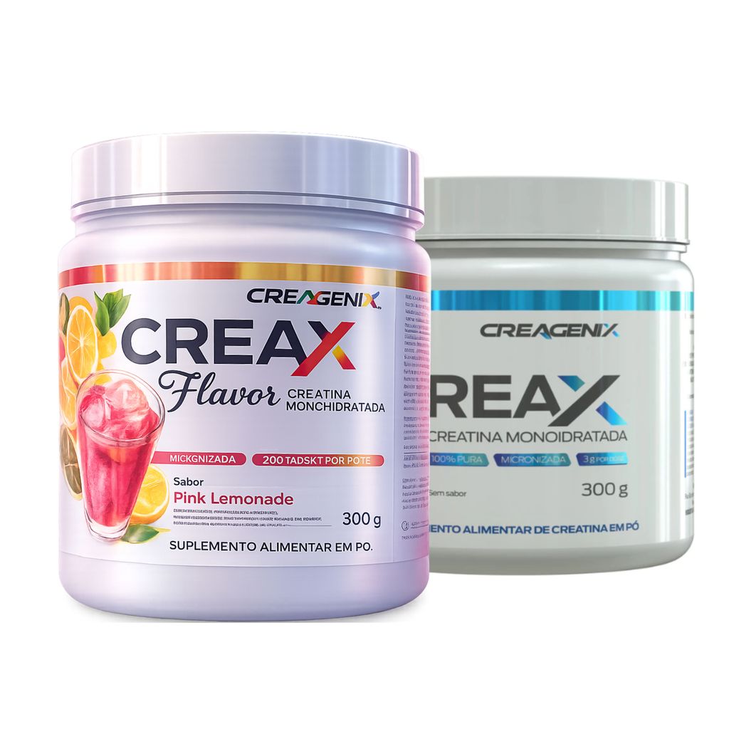 Kit Creatina Creagenix 300g Pura Micronizada + Sabor Pink Lemonade Glutamina Zero Açúcar