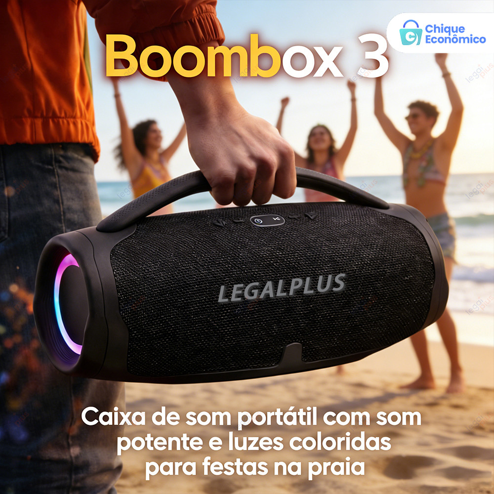Caixa De Som Boombox 3 Bluetooth 70W Som Potente High Bass Resistente Água Pen-Drive Diversos tamanhos