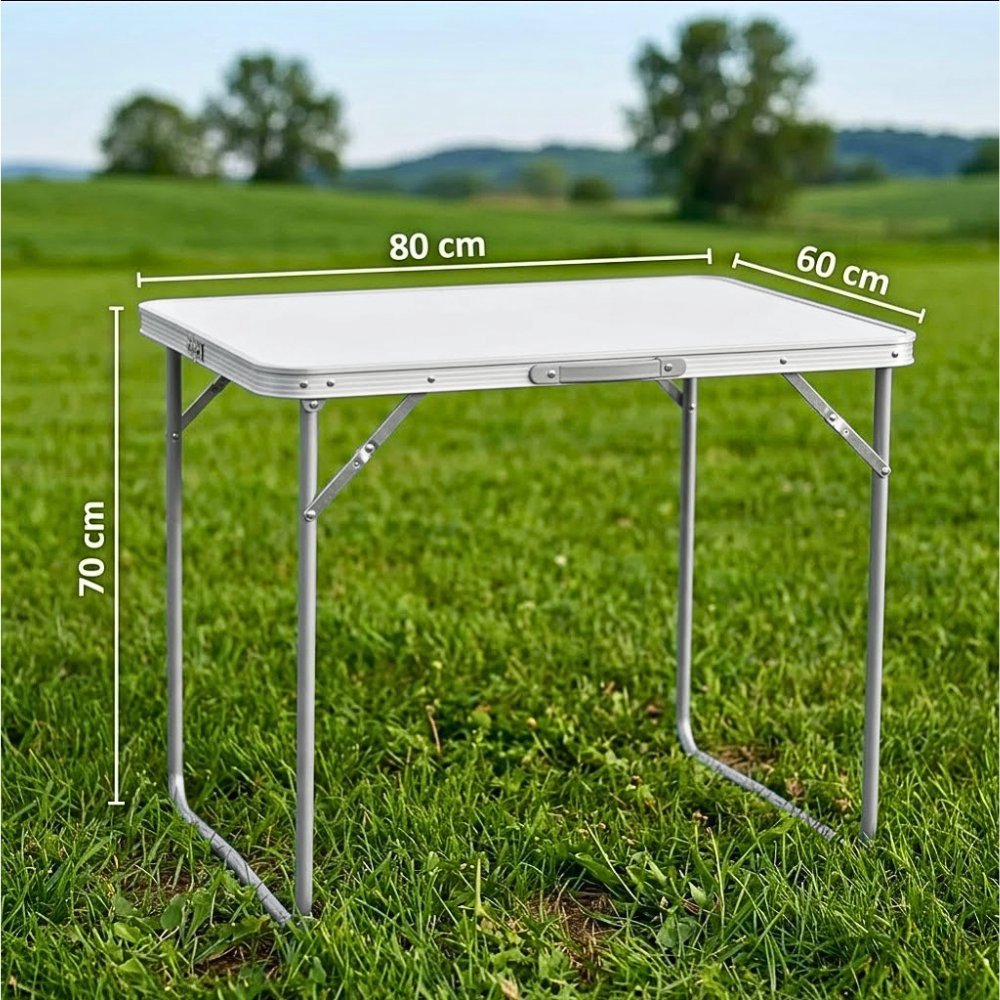 Mesa Prática Vira Maleta Camping de Alumínio 80cm x 60cm Branca ZELT — imagem 2 de 2