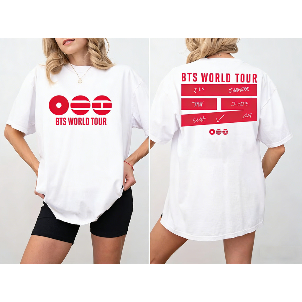 Camiseta Feminina BTS Bangtan Comeback Bts Kpop Wolrd Tour T-shirt Unissex Branco Streetwear