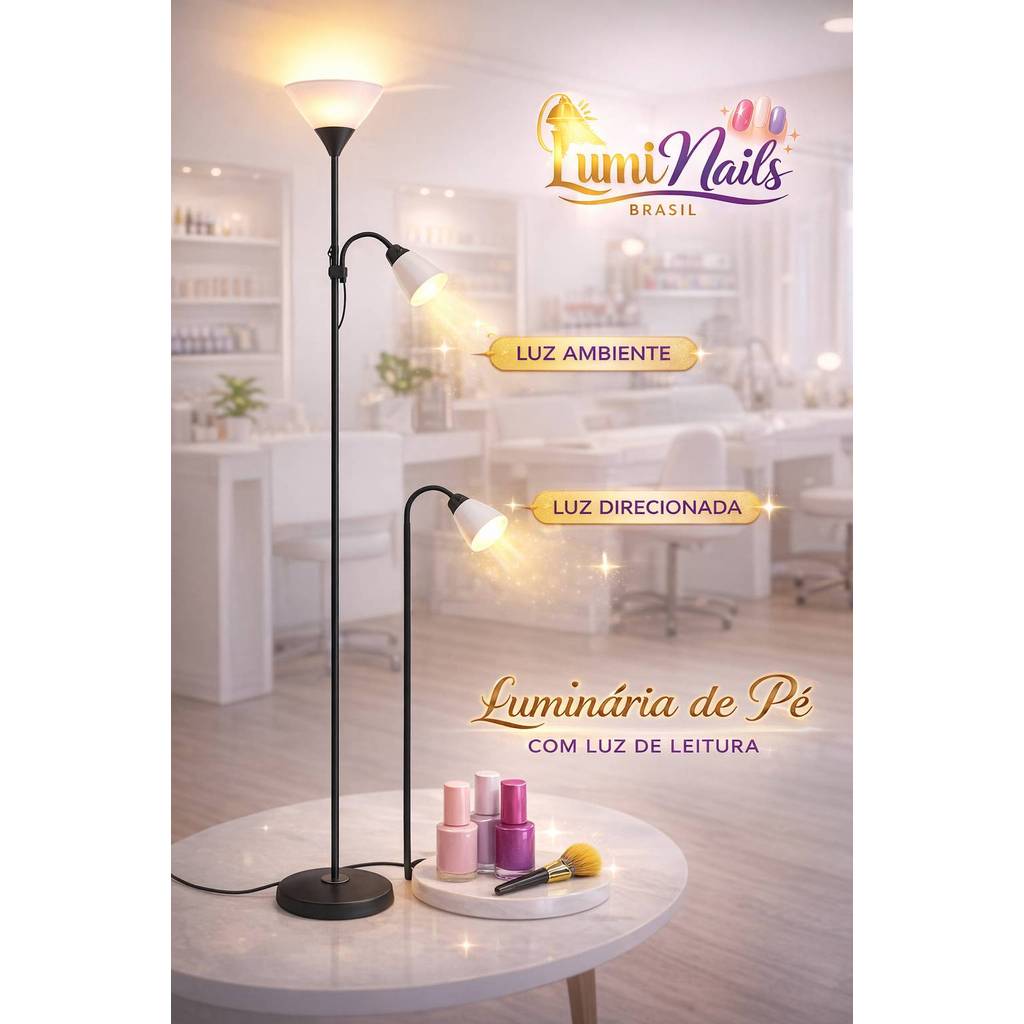 Luminária Pedestal LED 1.7M de Piso/Chão, Luz Dupla Ajustável para Decoração e Ambientes Modernos