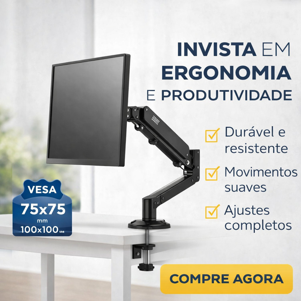 Suporte Articulado Monitor 10 a 27” Até 9kg Giratório 360° VESA Aço Preto