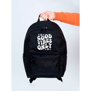 Mochila GOOD VIBES Preta Escolar Faculdade Casual Espaçosa Alta Qualidade em Oferta na Shopee