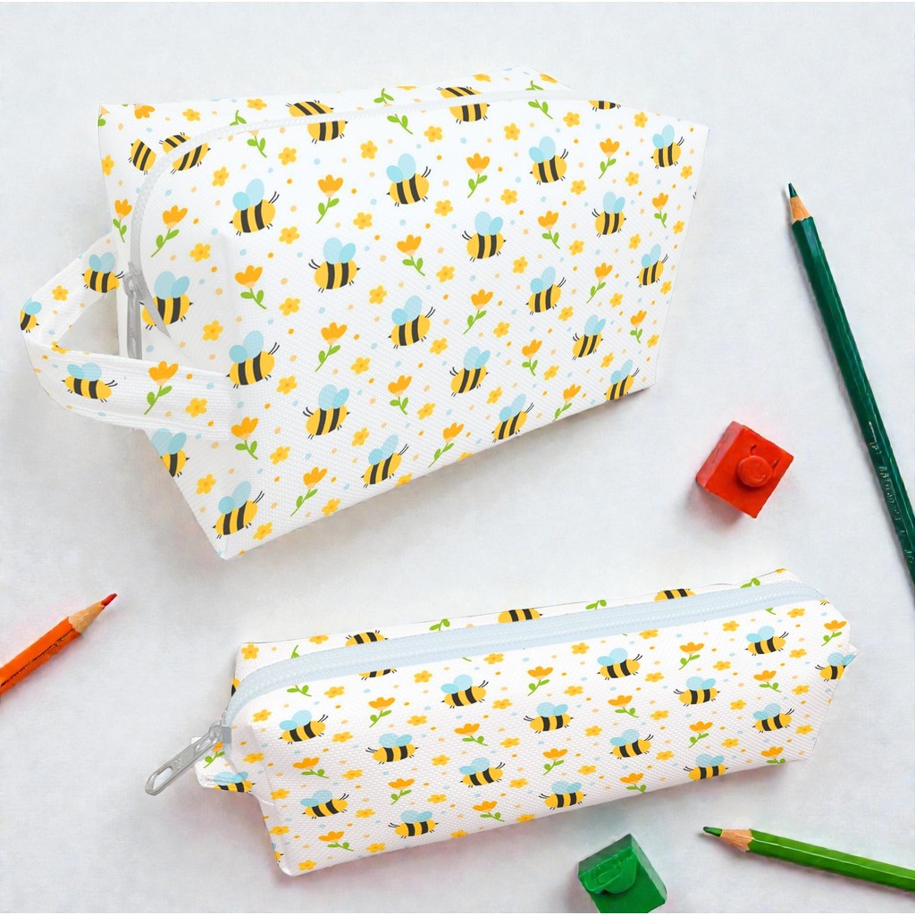 Estojo Porta Lapis Abelha Floral Organizador Infantil Lapiseira Canetinha Colorido Delicada
