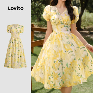 Lovito Vestido Boho com Estrutura de Botões Estilo Resort Primavera/verão Vestido amarelo L137ED909 em Oferta na Shopee