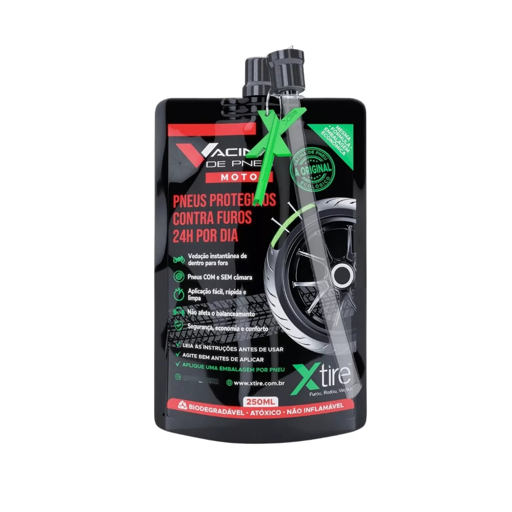 Vacina Anti Furo Para Pneu Câmara Xtire Moto Titan Fan Fazer Xre Bros Lander 1 Frasco 250ml