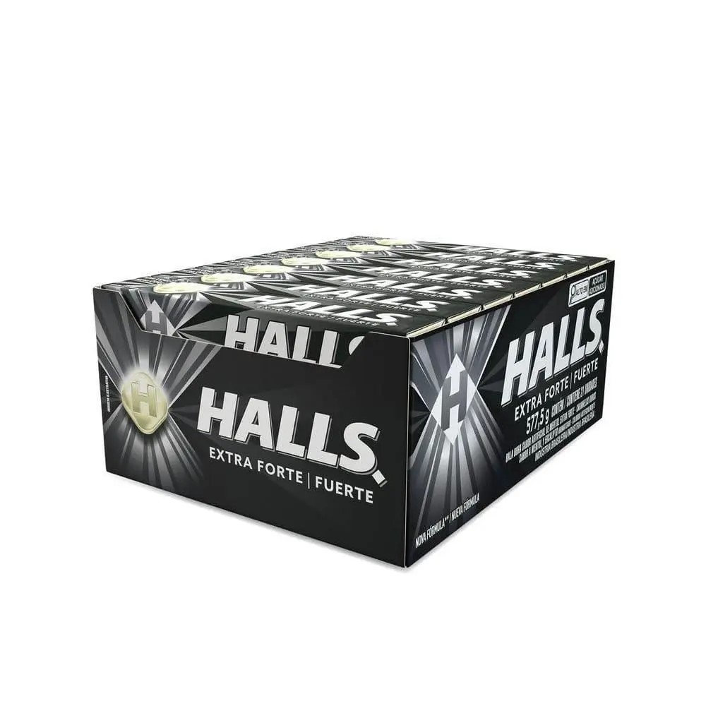 Bala Drops Halls Extra Forte Preto Display Com 21 Unidades 28g