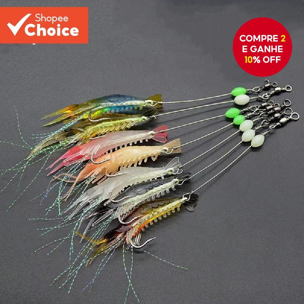 Camarão Que Brilha No Escuro 7 Peças 5g 8CM , Isca Artificial Macia , Equipamento De Pesca Giratório Com Gancho , Adequa em Oferta na Shopee