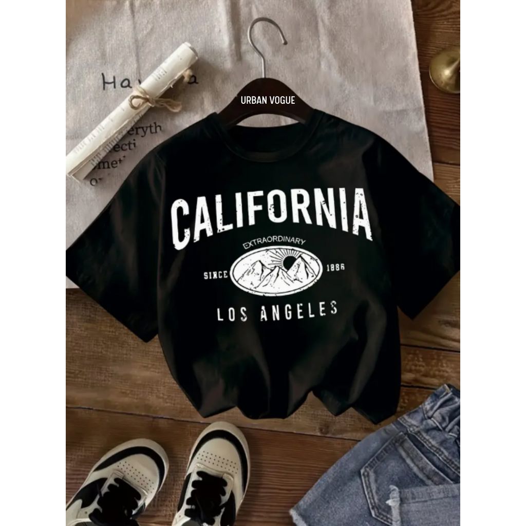 Camiseta Infantil Estampada California extraordinario montanha Blusinha Menina 100% algodão
