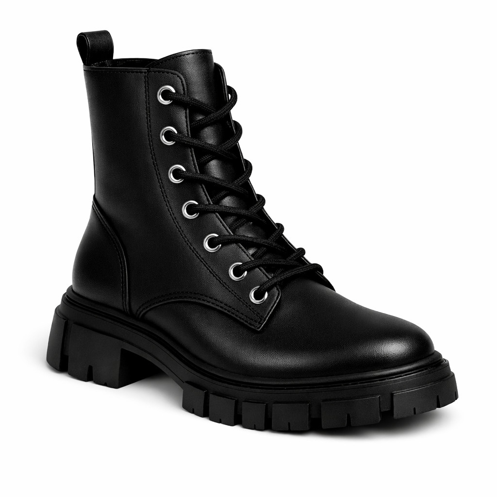 Coturno Feminino Preto Tratorado Solado Grosso Antiderrapante