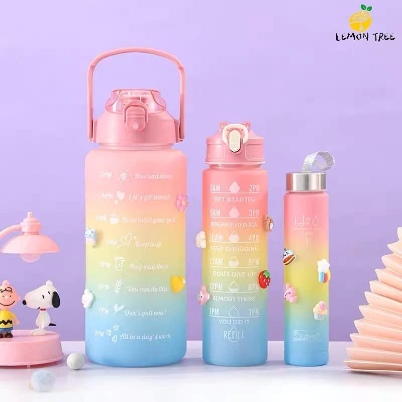 Kit 3 Garrafa de Água Squeeze Colorida Motivacional 2 Litros l 700ml l 300ml l Envio Imediato