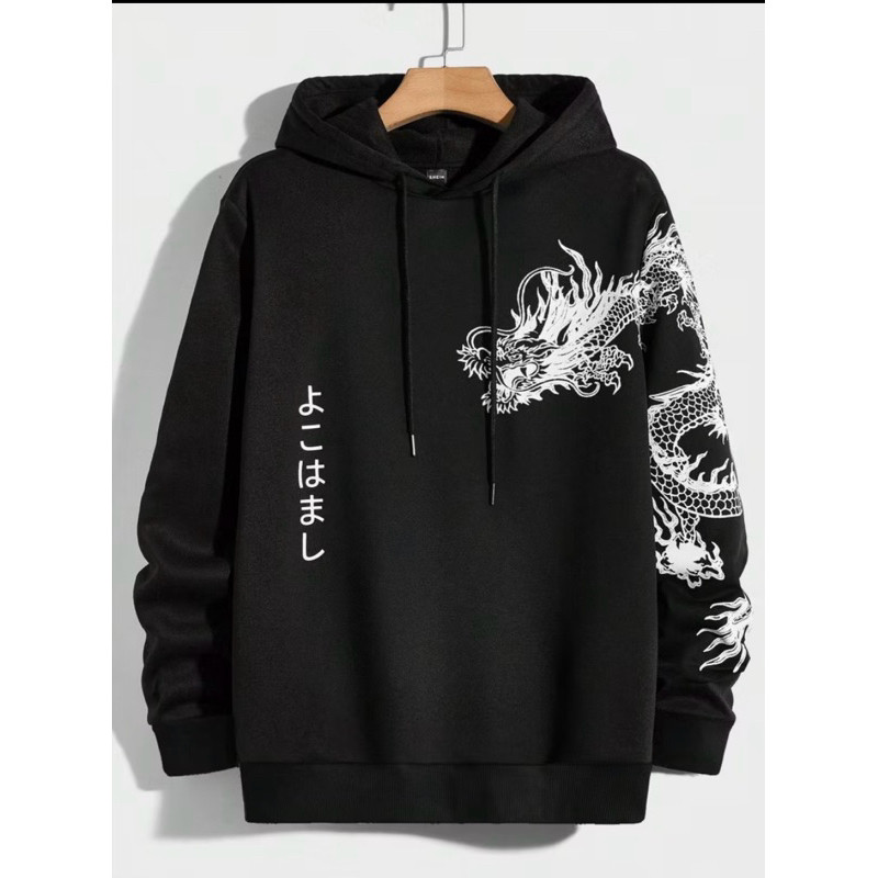 Blusa De Moletom Com Capuz Estampa De Dragão Japonês  Streetwear Promoção Envio Rápido