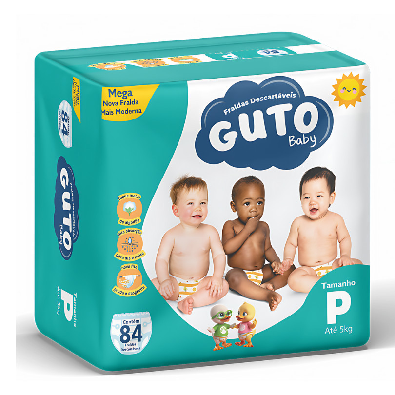 Fraldas Guto Baby Mega  Pacote Tamanho P c/ 84 unidades - Entrega Rápida em Oferta na Shopee