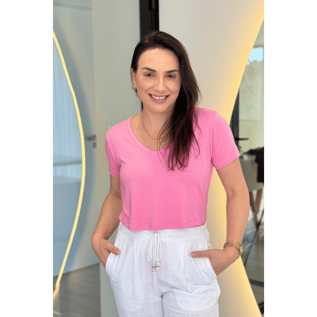 BLUSA DE AMAMENTAÇÃO GOLA V ROSA