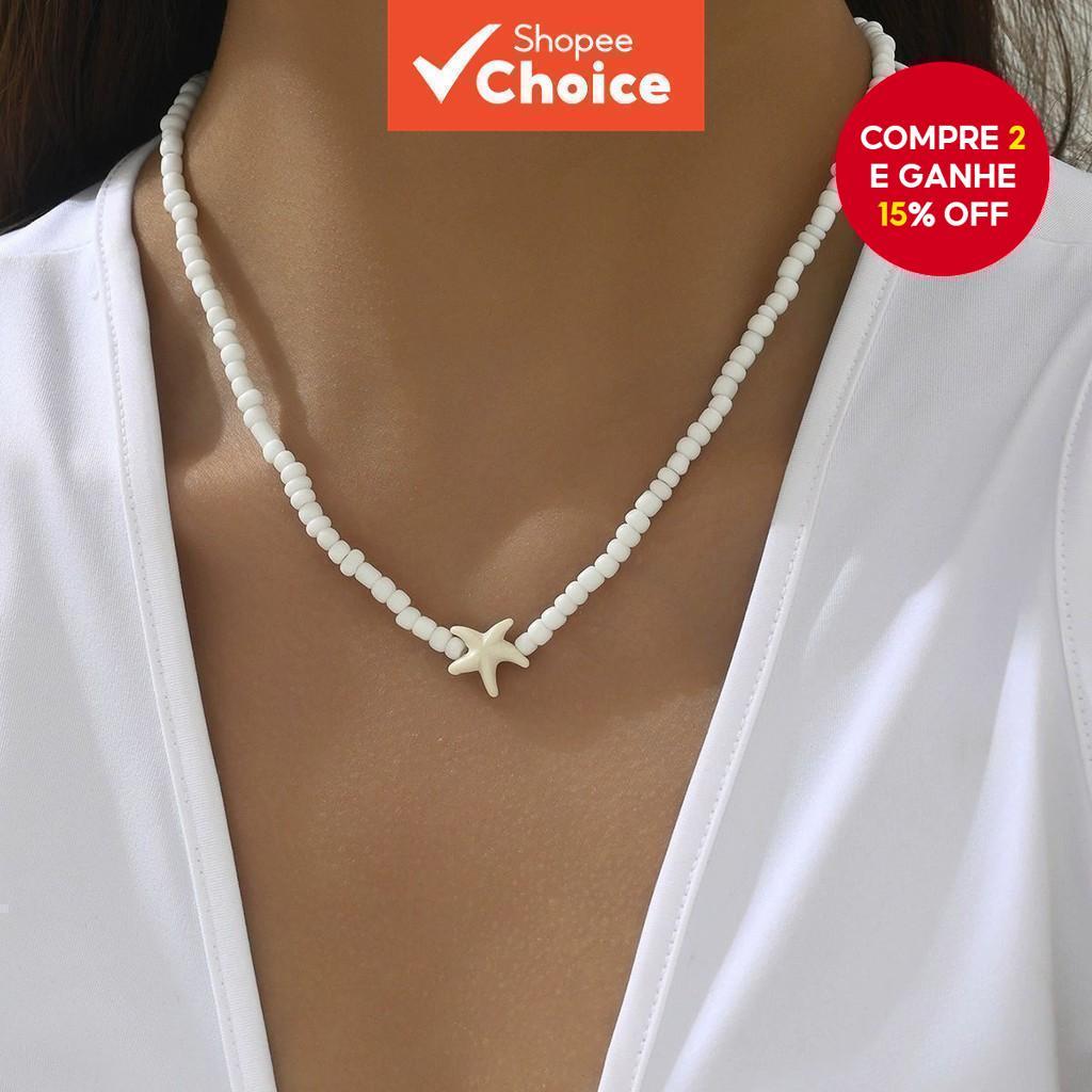 Boêmio Estrela Do Mar Colar Resina Frisado Corrente Minimalista Luxo Clavícula Jóias Feminino