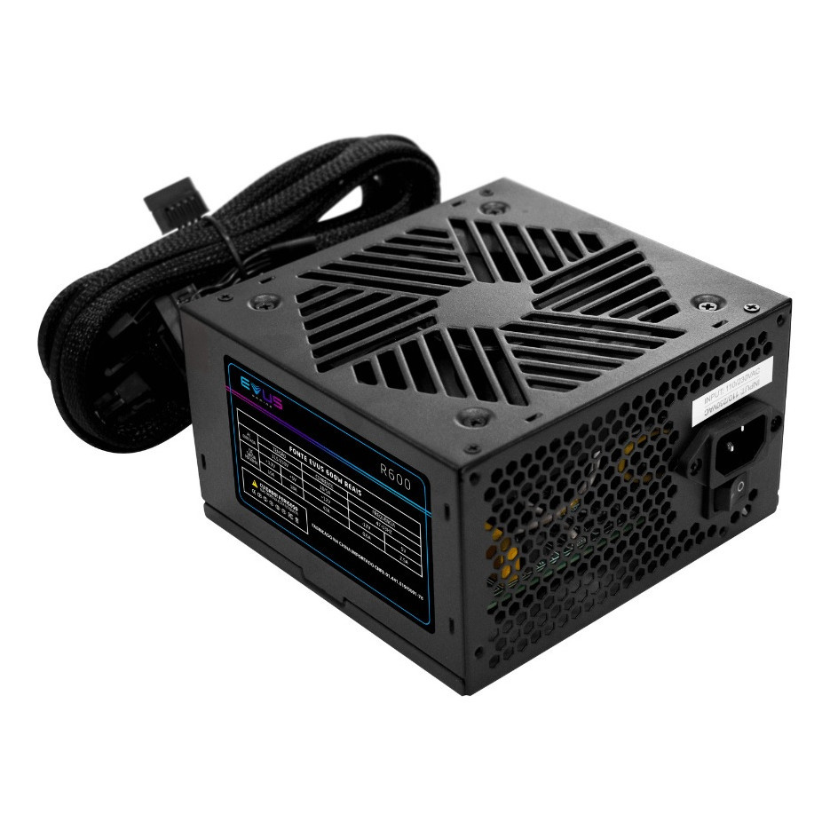 Fonte Alimentaçao Atx Para Pc 600w Reais Bivolt Autom Cor Preto 127/220v
