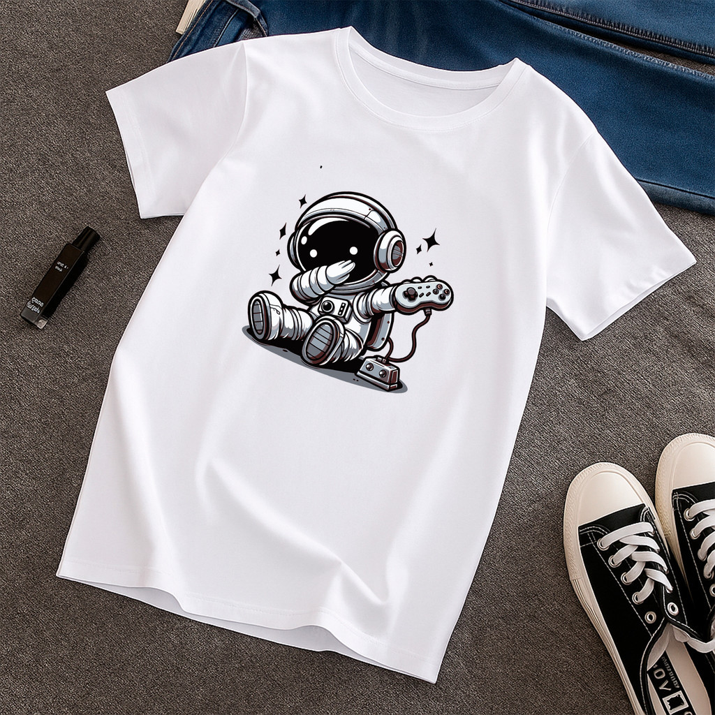 Camiseta Infantil Juvenil Astronauta 100% Algodão Conforto Escolar Unissex Camiseta Estampada Infantil Unissex