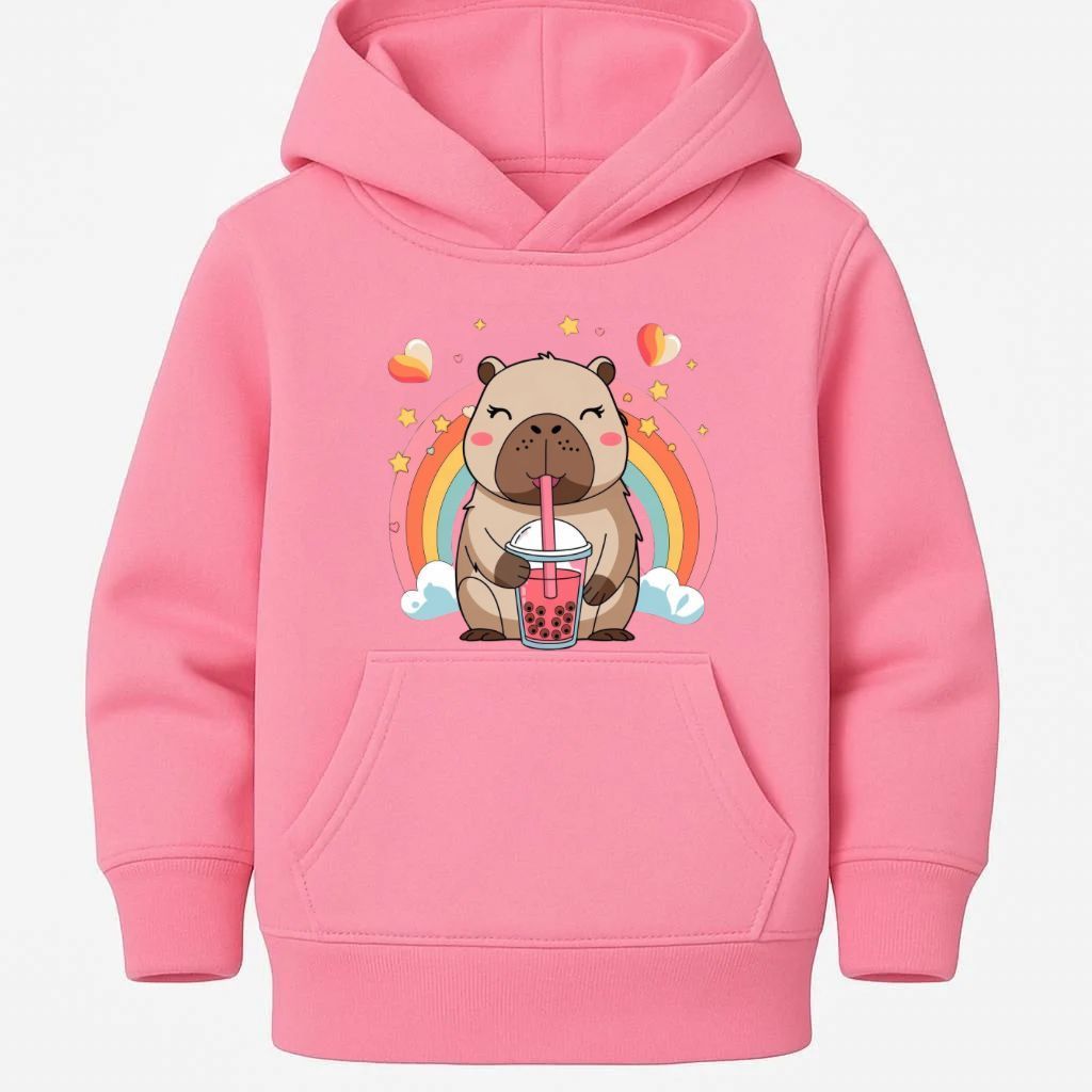 Moletom Infantil Masculino Feminino com Capuz Canguru Flanelado Estampa Personagem Capivara Inverno