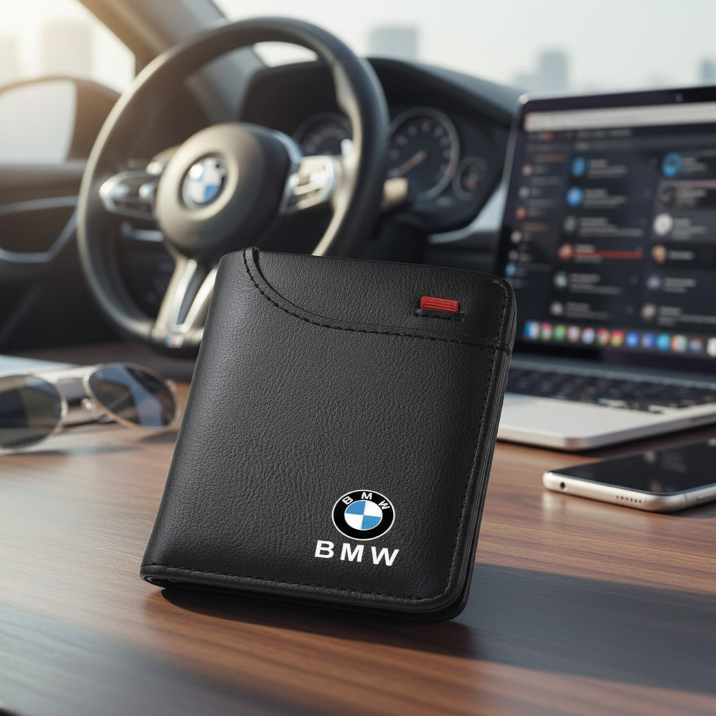 Carteira De Couro Masculina Bmw  Cor Preto E Couro Natural em Oferta na Shopee