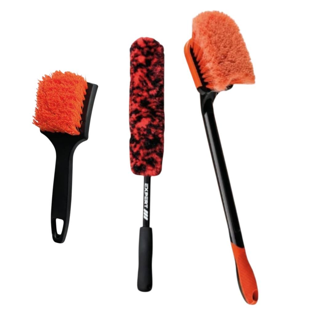 Kit De Escovas Limpeza Automotiva Lavar Rodas 3 Pçs Expert