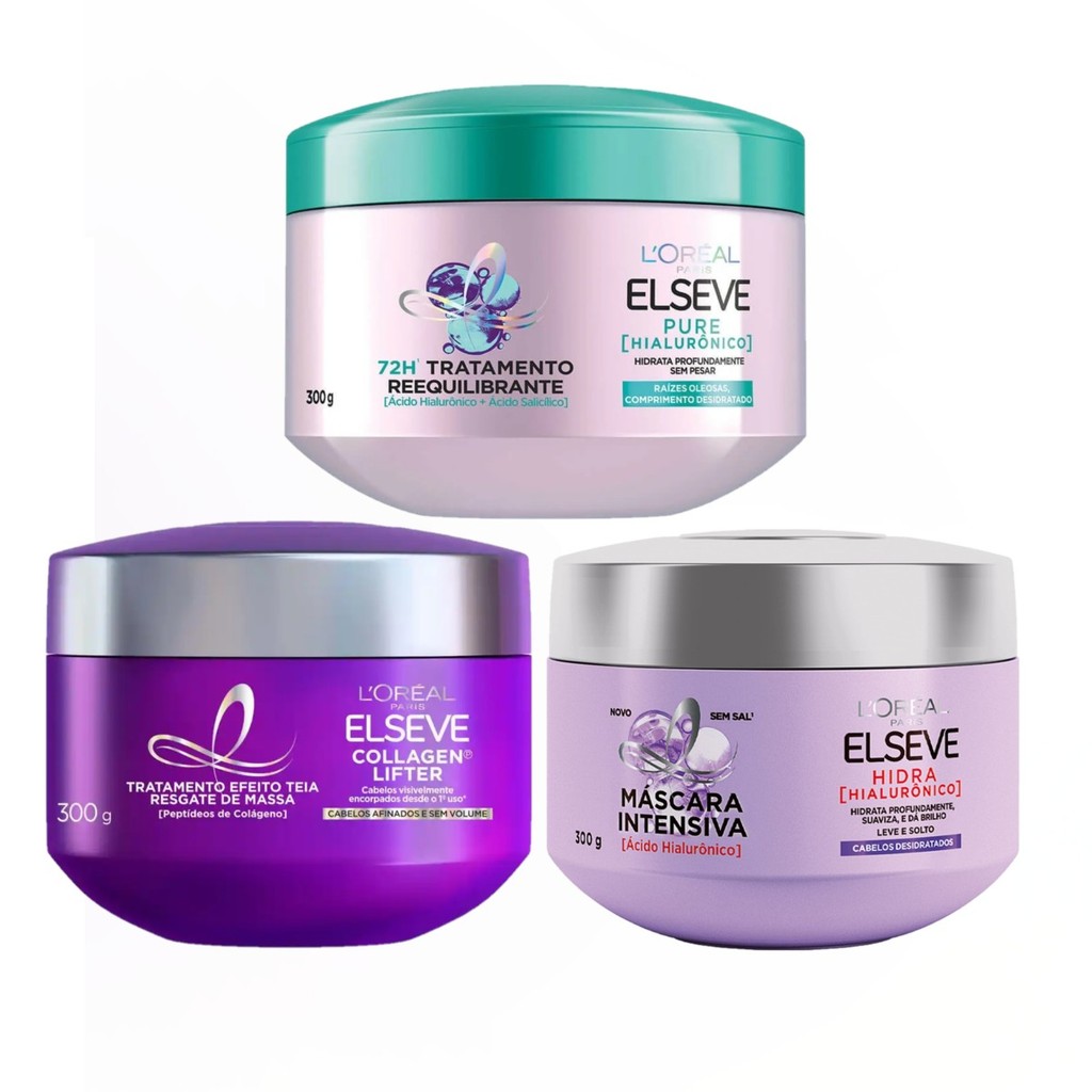 KIT ELSEVE MÁSCARA COLÁGENO  + PURE + HIDRA HIALURÔNICO - 3 ITENS em Oferta na Shopee