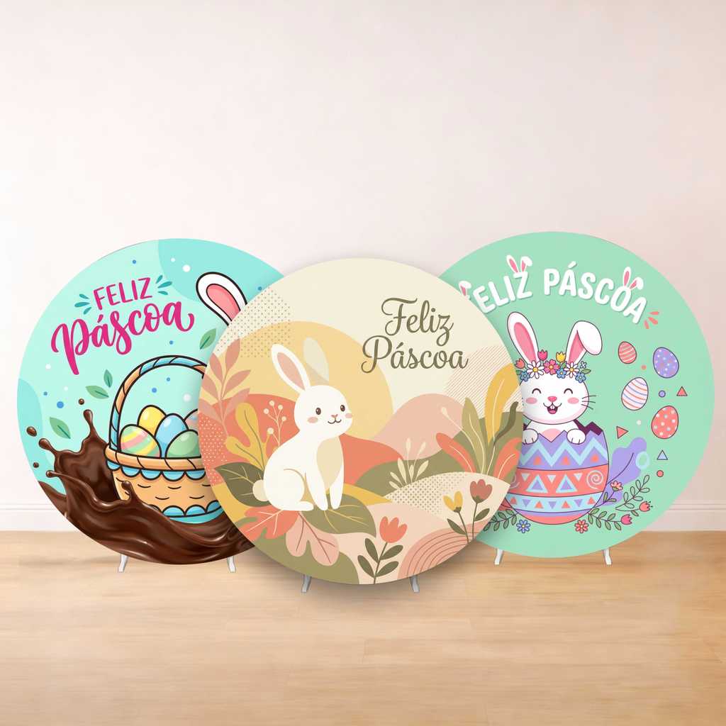 Painel Redondo Páscoa Coelho | Tecido Premium | Frete Grátis | Vários Modelos em Oferta na Shopee