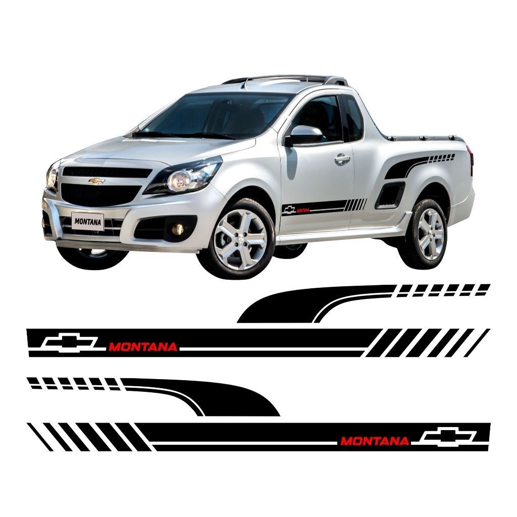 Kit 4 Faixas Lateral e Caçamba Chevrolet Montana 2010/2019 Tuning Sport Auto Colante Decorativo Personalizado CH96