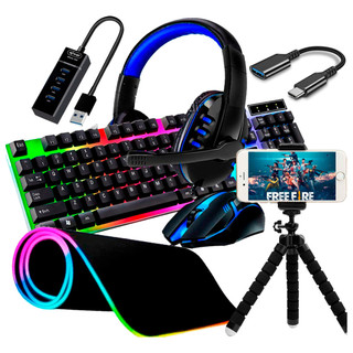 Kit Gamer Completo Mobilador Celula Teclado Mouse Rgb Tripe
