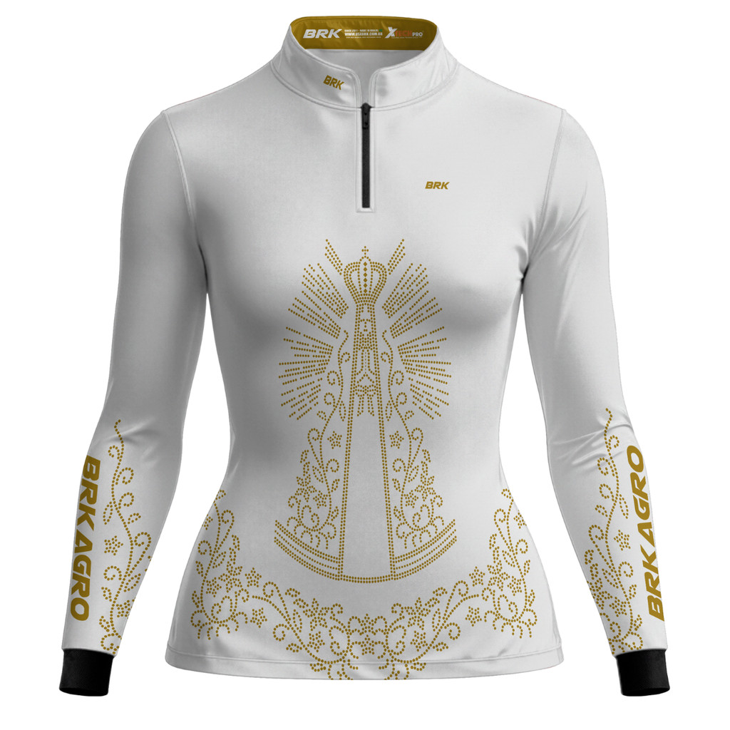 Camisa Country Feminina Agro Brk Nossa Senhora Strass Branca com Proteção Solar Uv50 Térmica em Oferta na Shopee