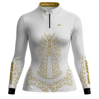 Camisa Country Feminina Agro Brk Nossa Senhora Strass Branca com Proteção Solar Uv50 Térmica em Oferta na Shopee