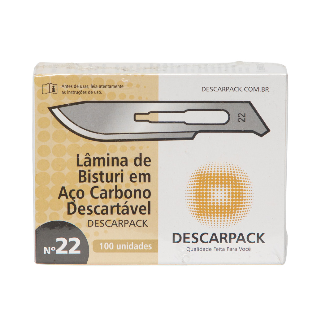 Lâmina de Bisturi Nº22 Estéril Aço Carbono Corte Preciso Profissional Uso Único Hospital Odontologia