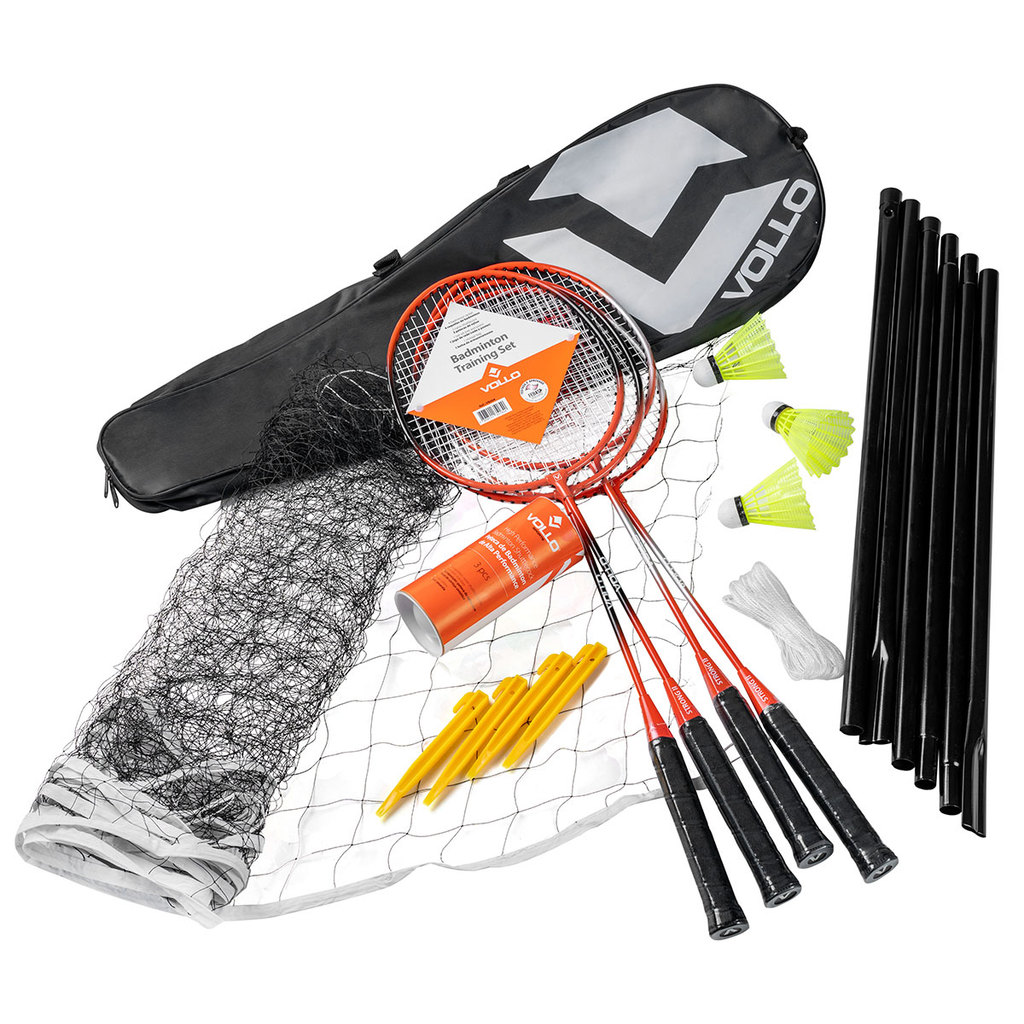Kit Badminton Vollo 4 Raquetes 3 Petecas Nylon Rede Suporte