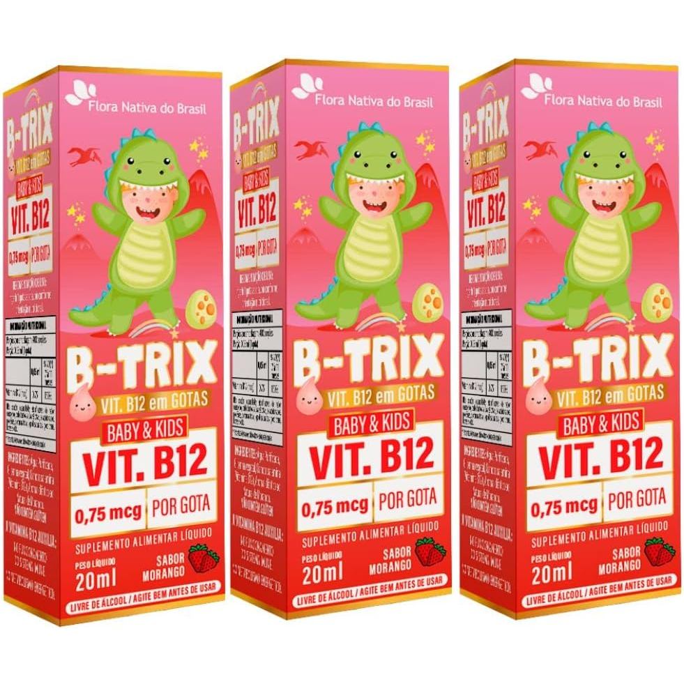 KIT 3X B-TRIX (Vitamina B12 Infantil) 20ml - Flora Nativa Sabor:Morango