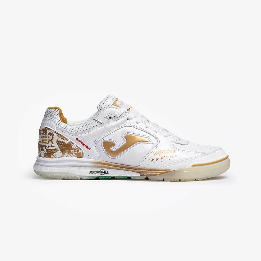 Chuteira Joma Futsal Top Flex Rebound Hexa Branco/Dourado