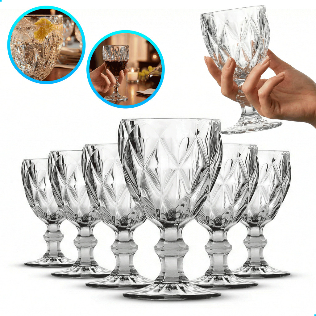 Jogo de Taça Diamante Copo Vidro Transparente Taças Abacaxi Gourmet Bico De Jaca 330ml