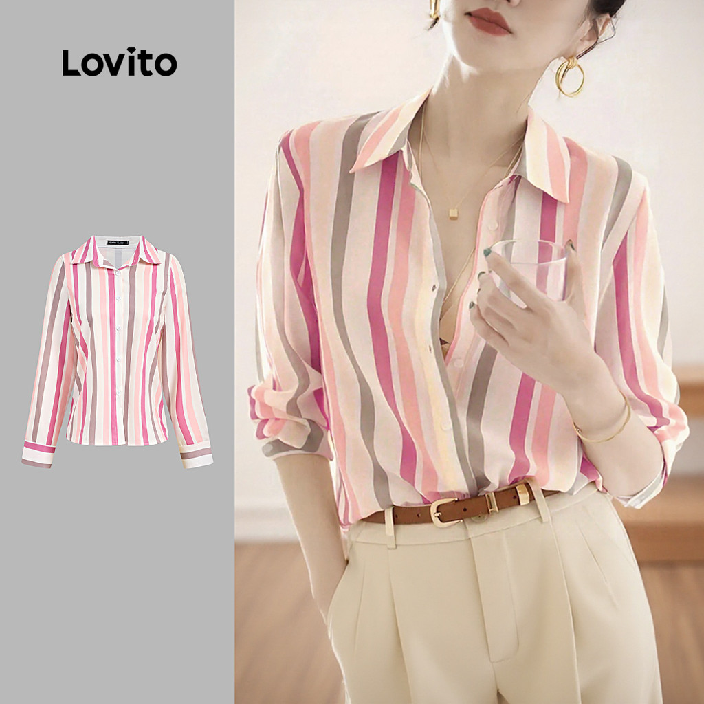 Lovito Blusa Casual de Botão para Primavera/verão para Mulheres L157ED1039
