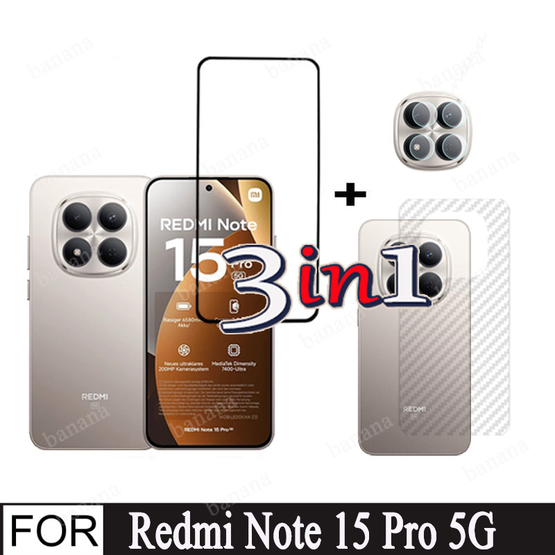 3 Em 1 Vidro Temperado Para Redmi Note 15 Pro Protetor De Tela 15C 14C A5 Frontal Filme Traseiro Lente De Câmera