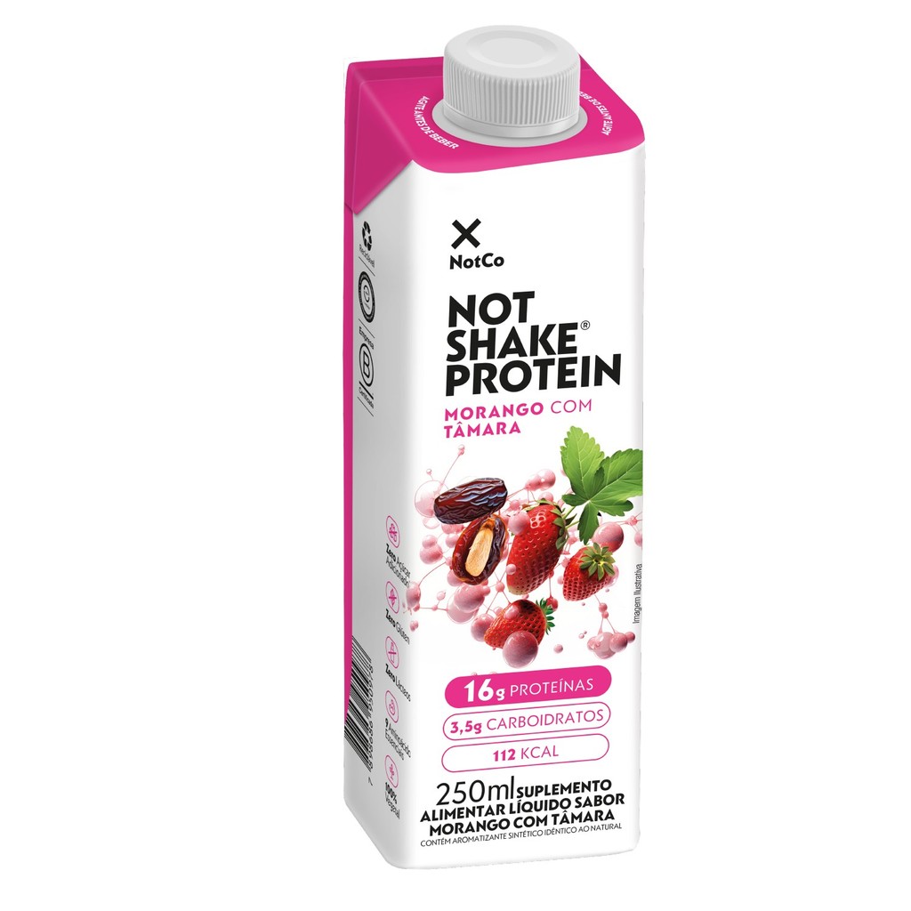 Suplemento NOT SHAKE Protein 16g Morango Tâmara 250ml