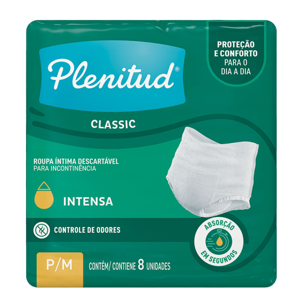 Roupa Intima Plenitud Clássica P/M Com 8 Unidades