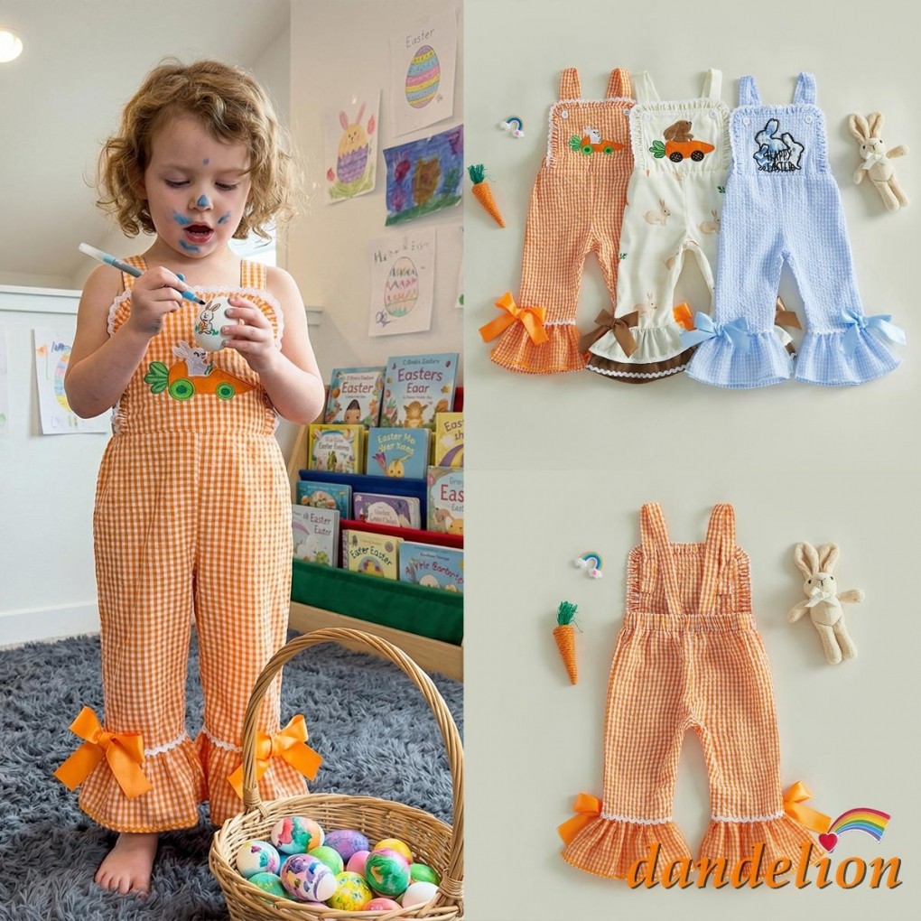 Macacão De Páscoa Para Bebês Meninas De 6 Meses A 5 Anos , Coelho , Sem Mangas , Calças Flare , Adorável , Férias