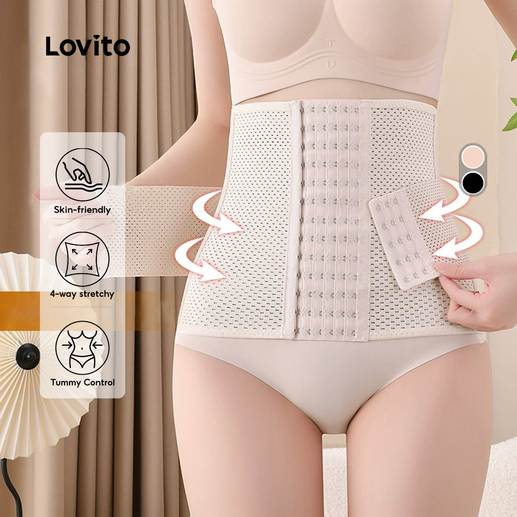 Lovito Shapewear Casual com Botão Melhorado Suave Elasticidade 4 Vias Controle Abdominal para Mulheres LNE126116 em Oferta na Shopee
