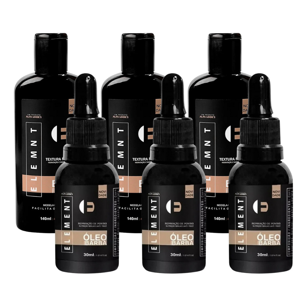 Kit 3x Balm E 3x Óleo Para Barba Hidratante Element 3 Balm 3 Oleo