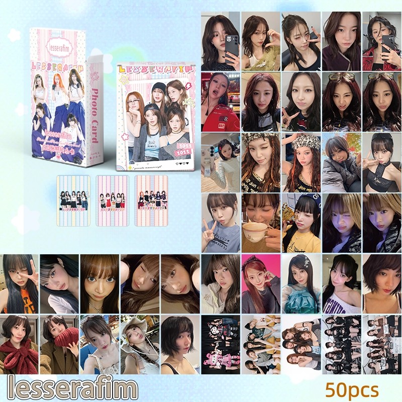 50-119pcs LE SSERAFIM Laser HOLOGRAPHIC LOMO Cards EASY Album Sakura CHAEWON YUNJIN KAZUHA EUNCHAE Solo Photocards Lesserafim Hologram Postcards em Oferta na Shopee