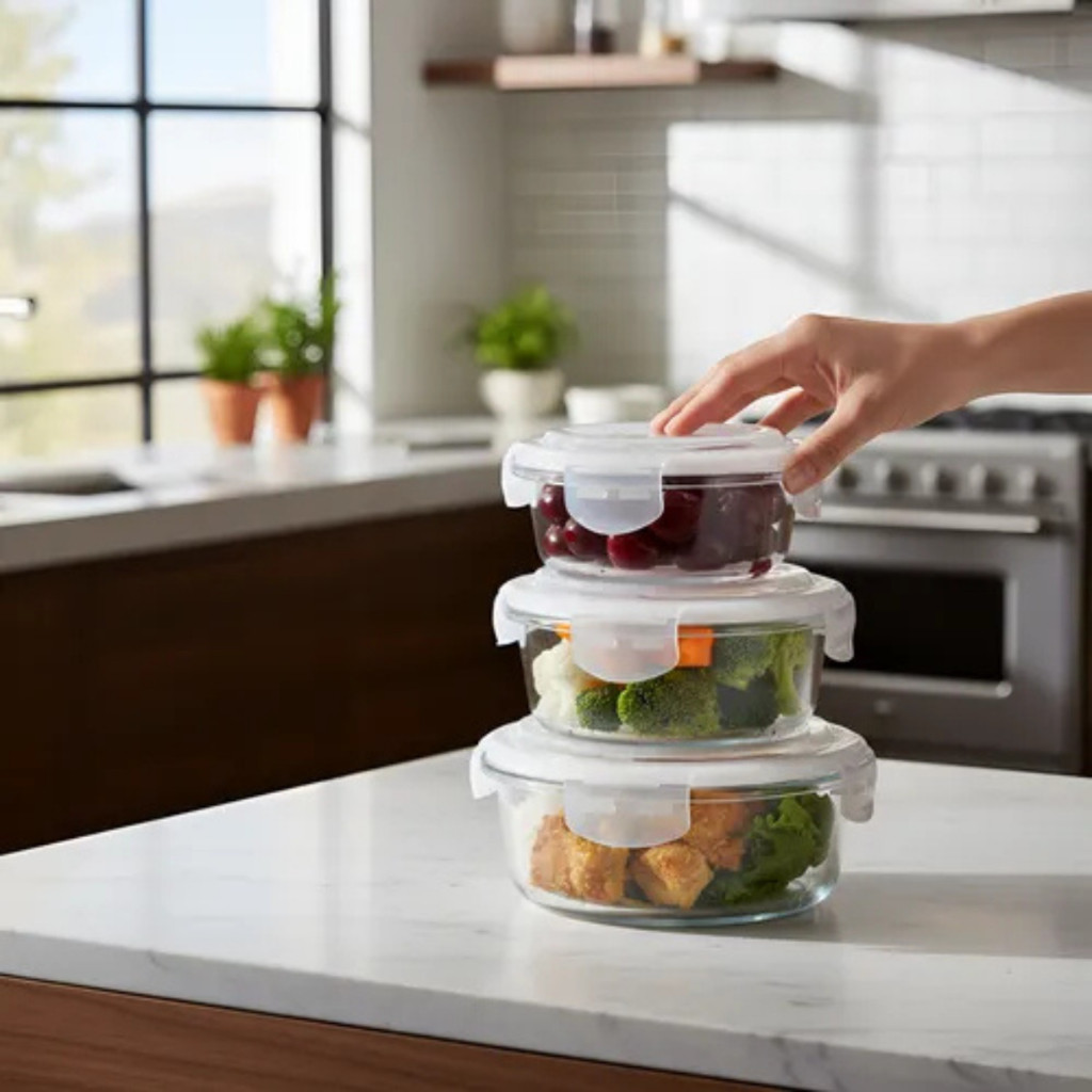 Kit 3 Potes De Vidro Hermético Redondo Marmita Resistente Com Tampa Trava e Válvula em Oferta na Shopee