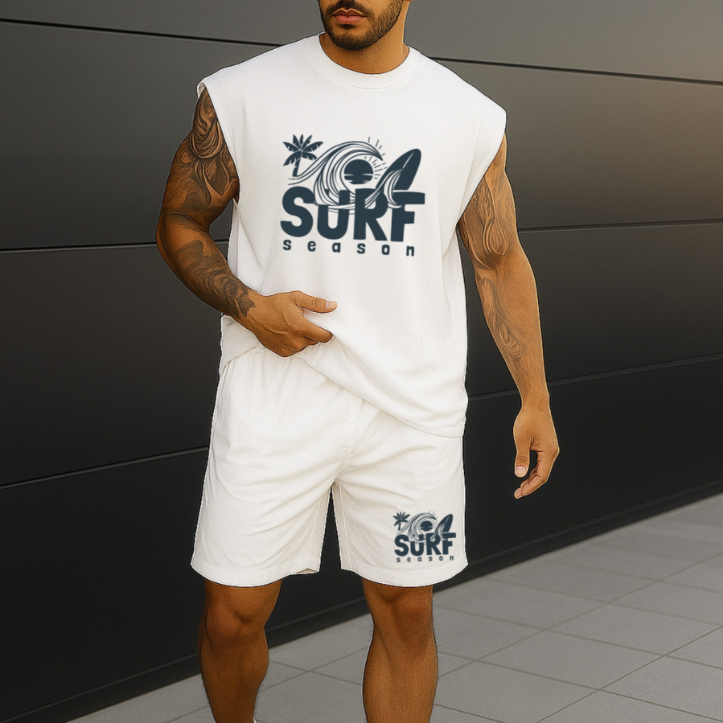 Conjunto Masculino Casual Regata Oversized Bermuda Tactel Moda Praia Surf Streetwear