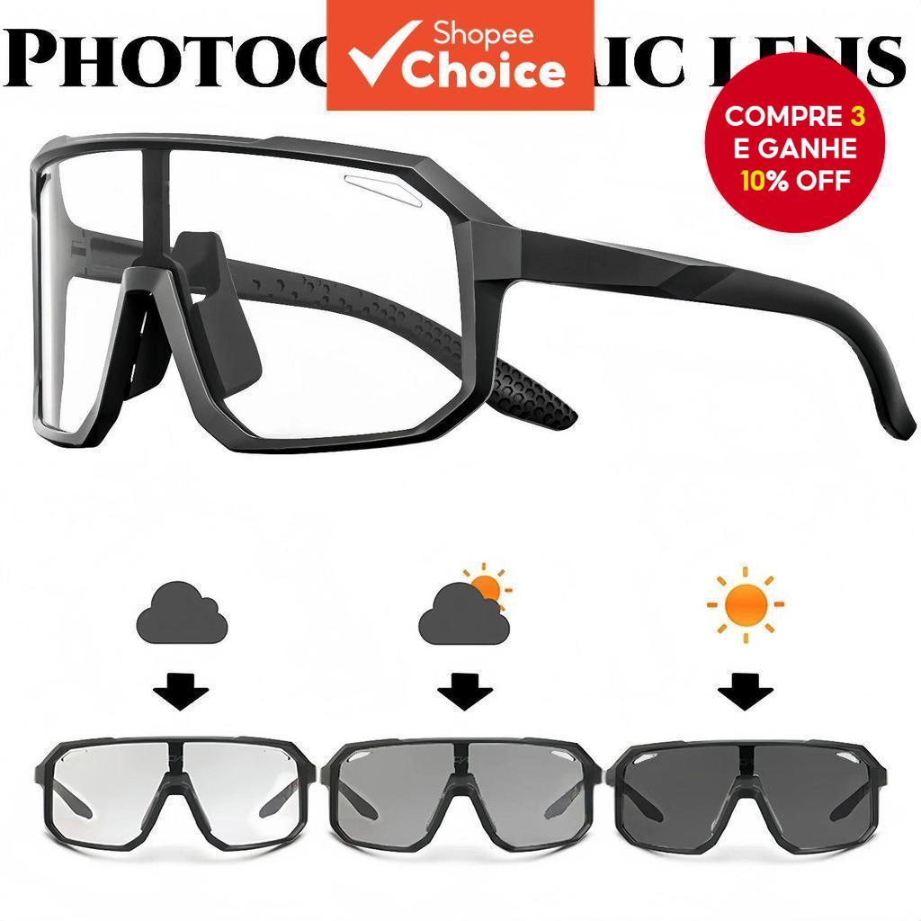  Óculos de Sol Esportivos Fotocromáticos, Lente Monolítica Grande, Ajuste Confortável para Ciclismo, Caminhada, Proteção