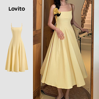 Lovito Vestido Casual Estrutura Linha Primavera/verão Vestido Amarelo Para Mulheres L137ED737 em Oferta na Shopee