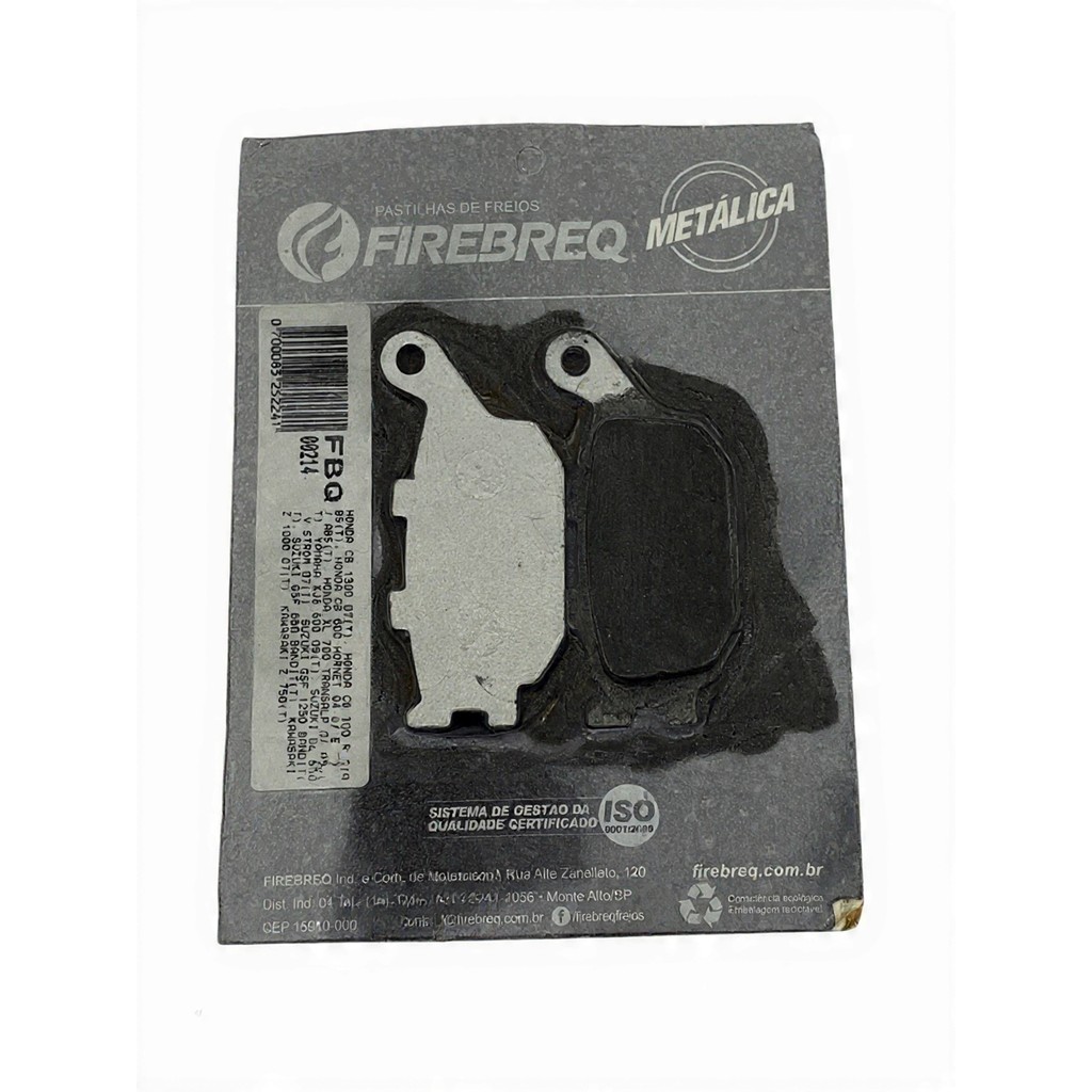 Pastilha Freio Traseira Firebreq CB300 XRE300 Hornet XJ6 FZ6 MT07 Z800
