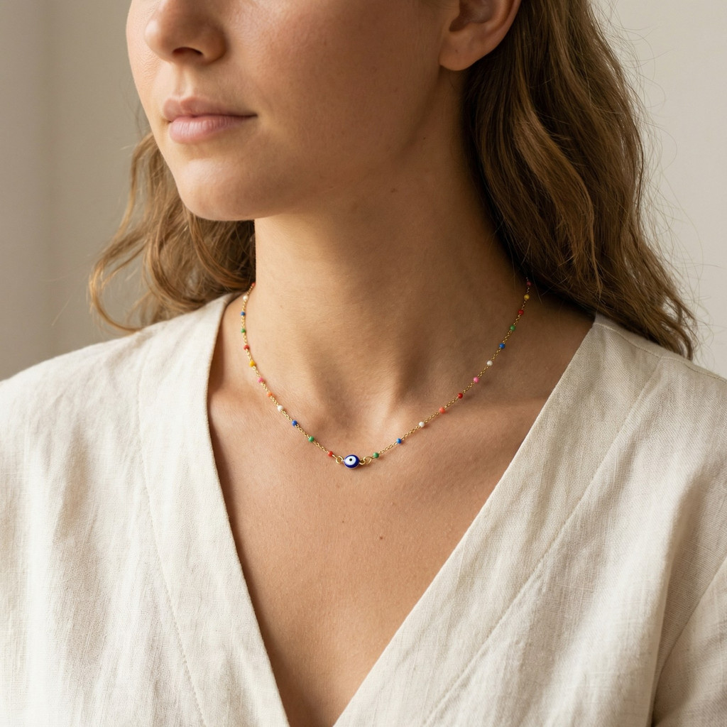 Colar Vnox Lucky Evil Eye Para Mulheres, Elo De Corrente Com Contas De Olho Azul Verão Praia Presente Amuleto Da Sorte · foto 2